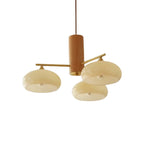 Lustre contemporain en bois et verre jaune laiteux