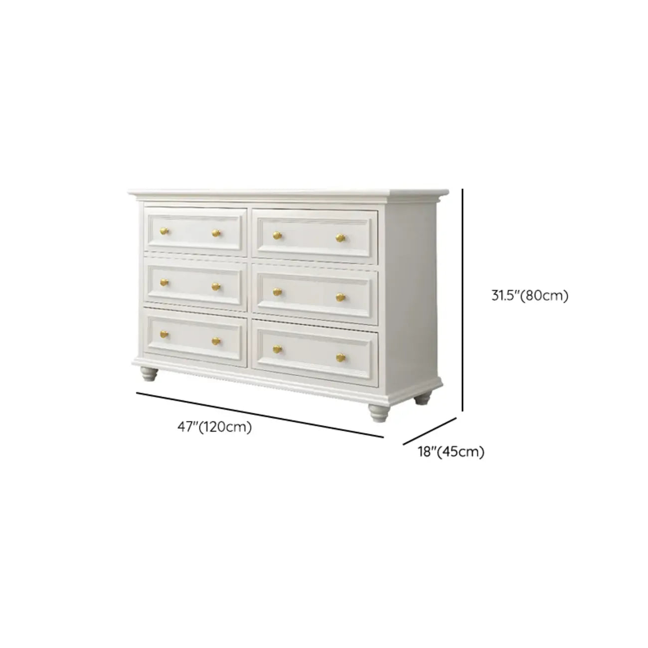 Commode de célibataire en bois blanc de qualité supérieure avec poignée dorée