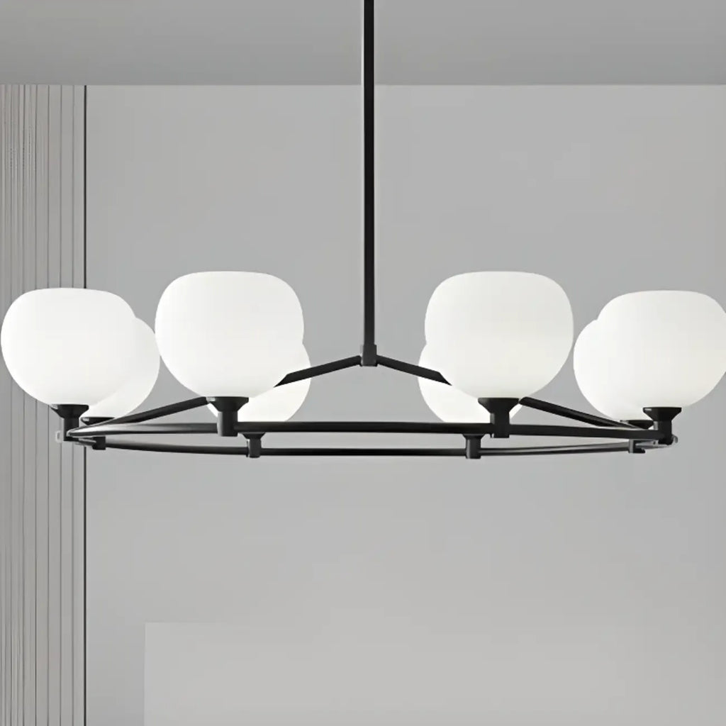 Lustre minimaliste en verre blanc et métal noir