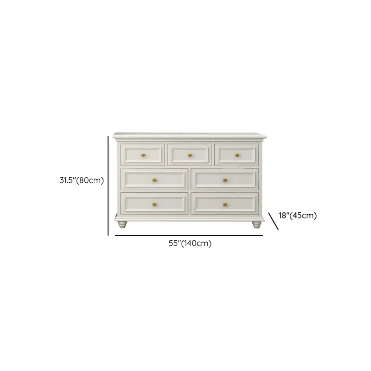 Commode de célibataire en bois blanc de qualité supérieure avec poignée dorée