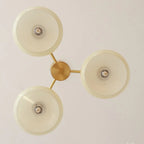 Lustre contemporain en bois et verre jaune laiteux