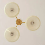 Lustre contemporain en bois et verre jaune laiteux
