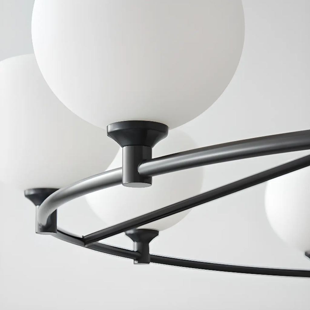 Lustre minimaliste en verre blanc et métal noir
