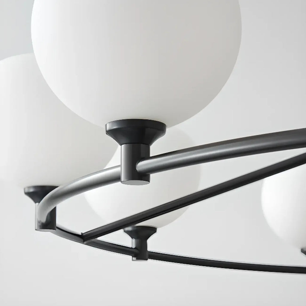 Lustre minimaliste en verre blanc et métal noir