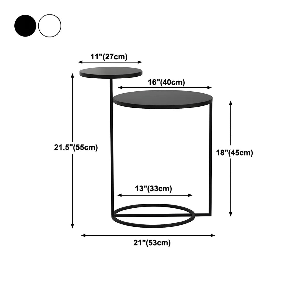 Table de chevet ronde minimaliste en métal à 2 niveaux