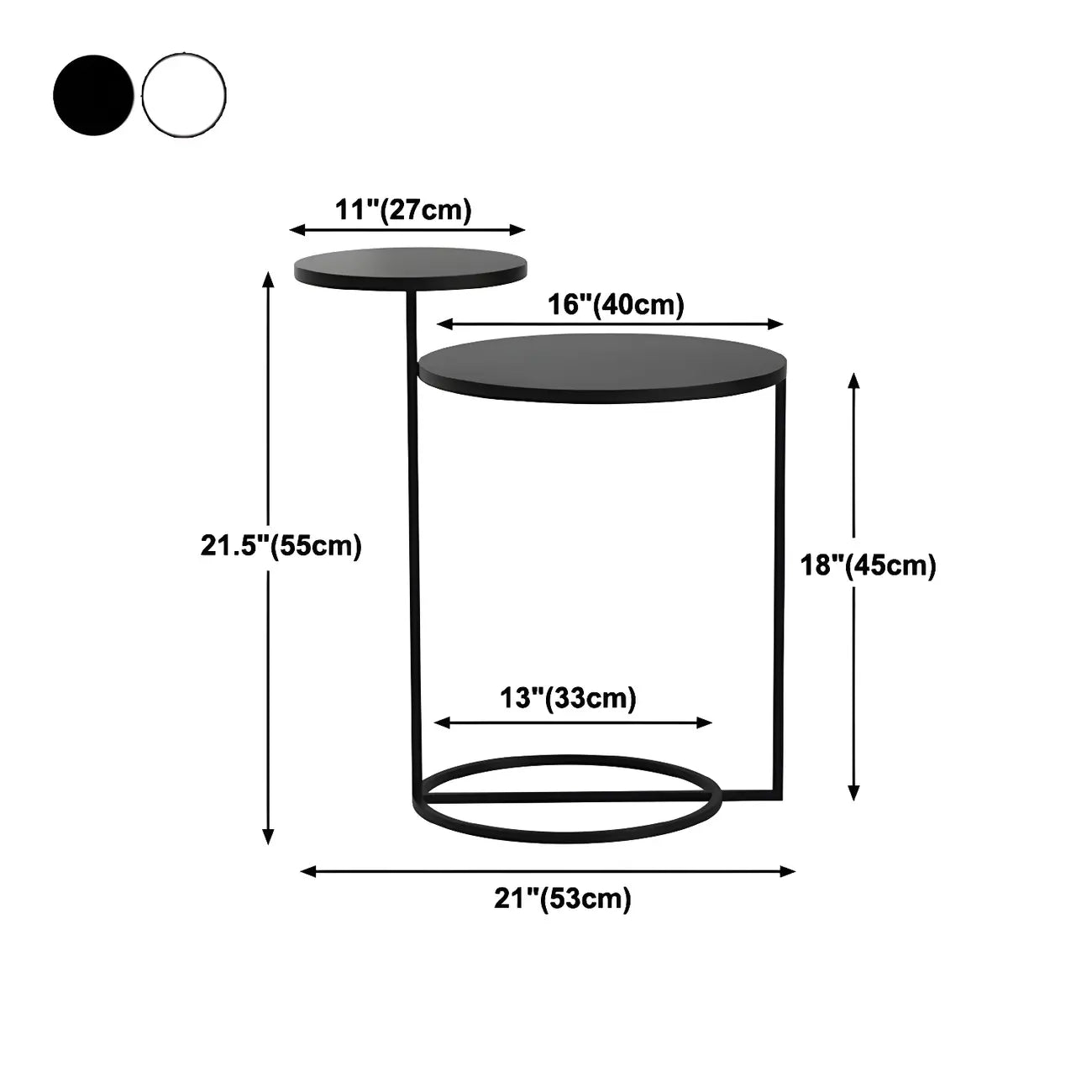 Table de chevet ronde minimaliste en métal à 2 niveaux