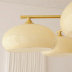Lustre contemporain en bois et verre jaune laiteux