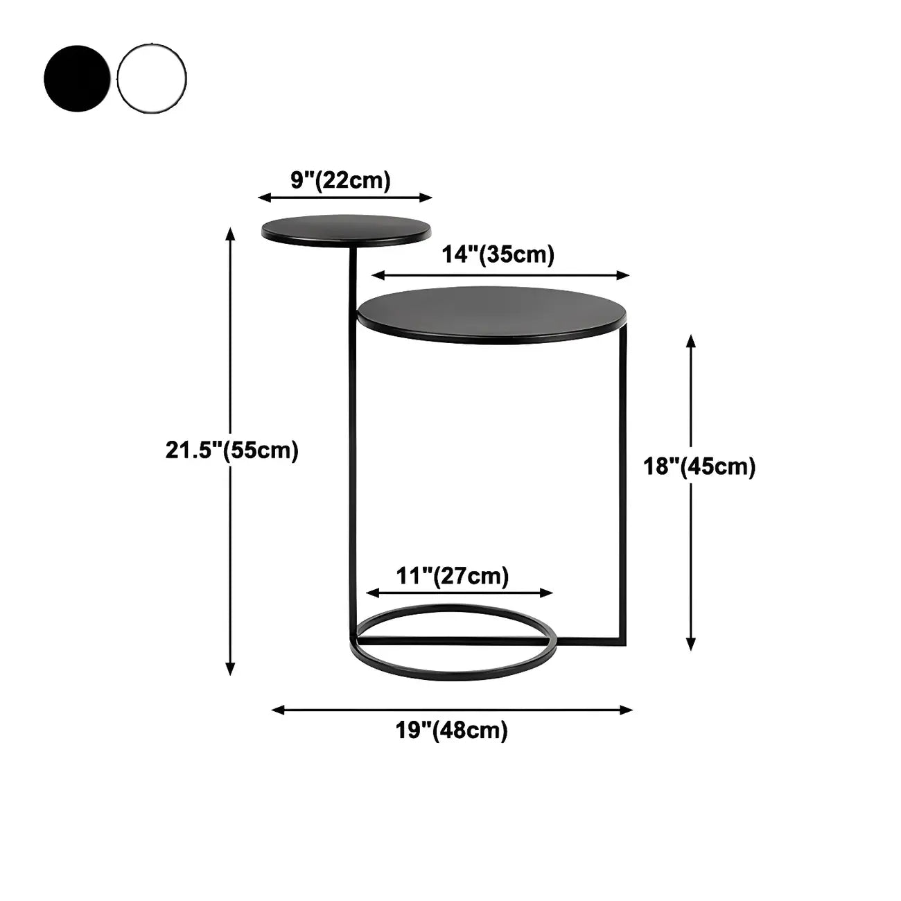 Table de chevet ronde minimaliste en métal à 2 niveaux