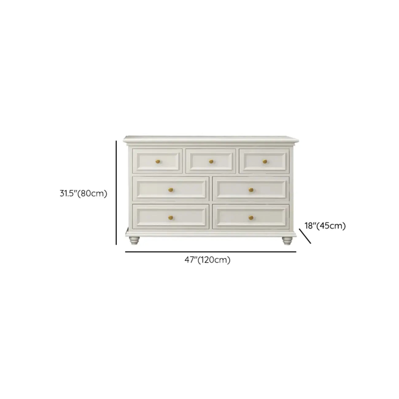 Commode de célibataire en bois blanc de qualité supérieure avec poignée dorée