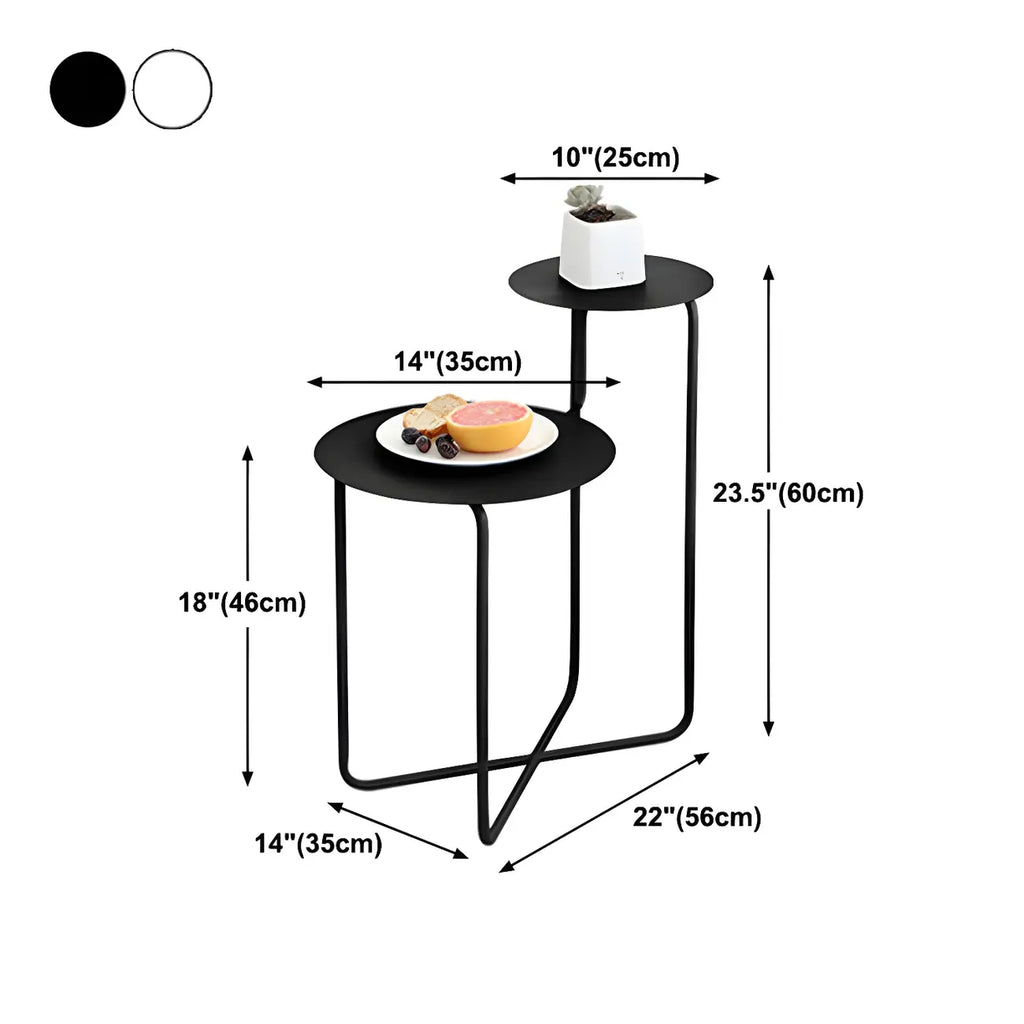 Table de chevet ronde minimaliste en métal à 2 niveaux