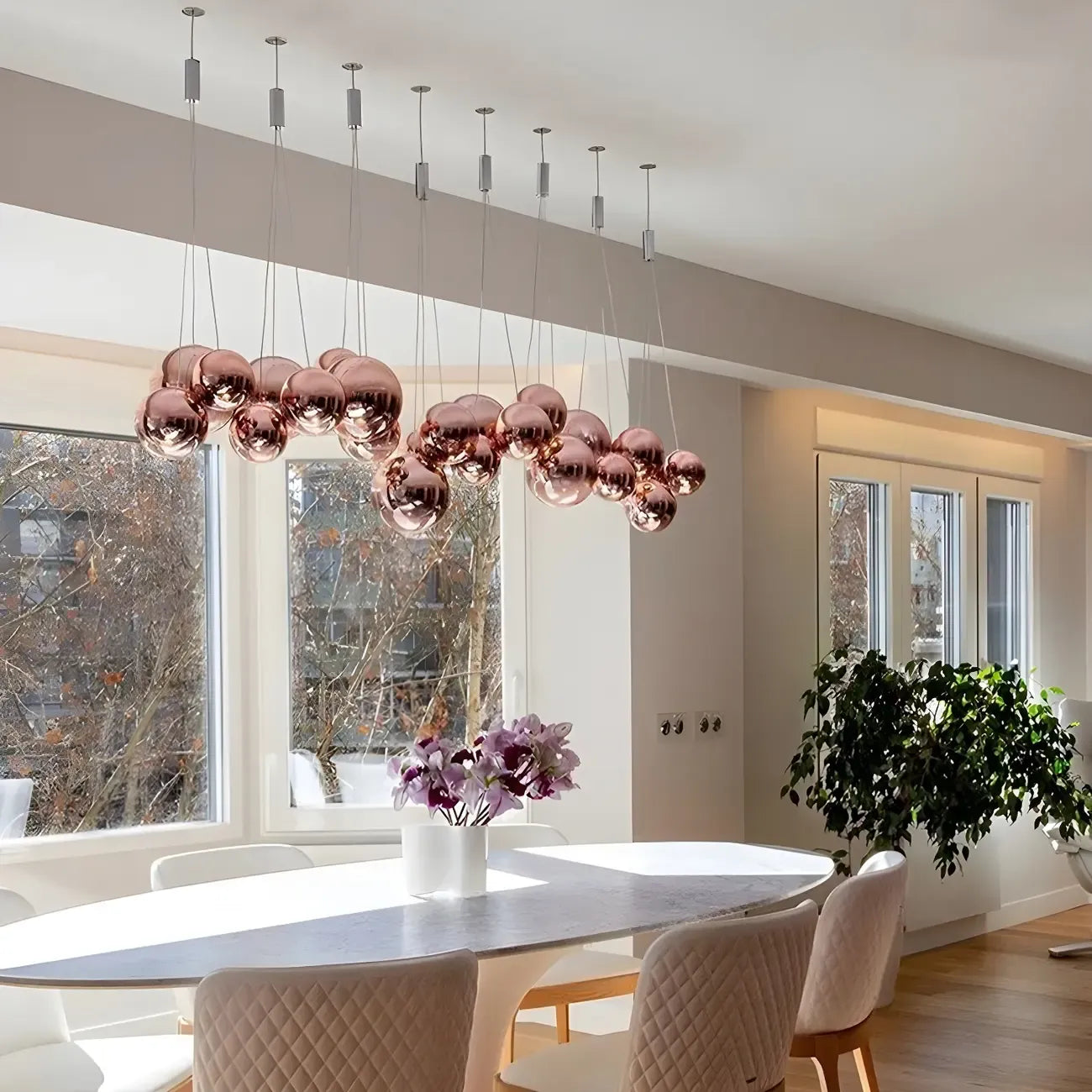 Lampadario a 3 luci con mini sfere in vetro a LED dal design moderno