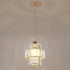 Elegante lampada a sospensione cilindrica in cristallo trasparente per sala da pranzo