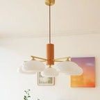 Lustre contemporain en bois et verre jaune laiteux