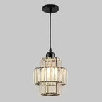Elegante lampada a sospensione cilindrica in cristallo trasparente per sala da pranzo