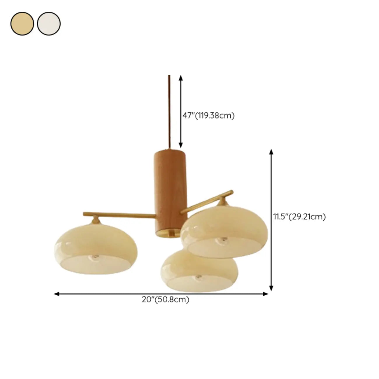 Lustre contemporain en bois et verre jaune laiteux