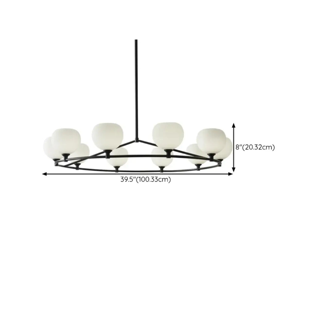 Lustre minimaliste en verre blanc et métal noir