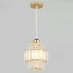 Elegante lampada a sospensione cilindrica in cristallo trasparente per sala da pranzo
