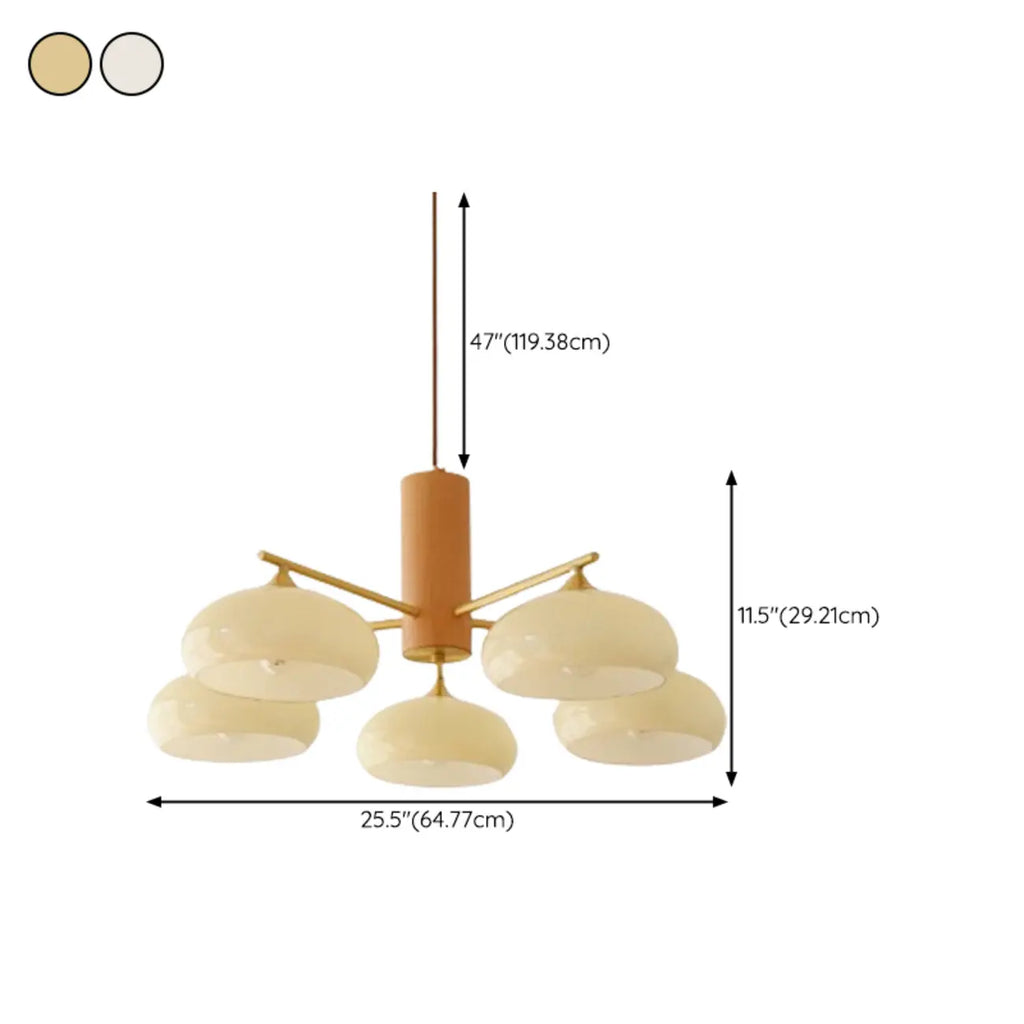 Lustre contemporain en bois et verre jaune laiteux
