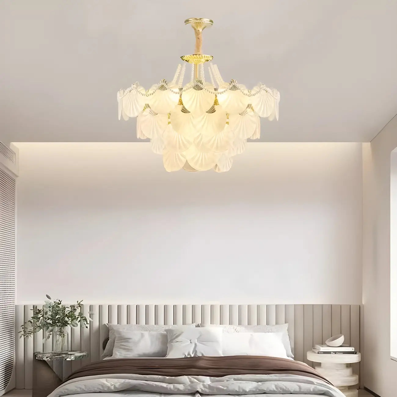 Lustre moderne de luxe à plusieurs niveaux en forme de coquillage avec verre dépoli