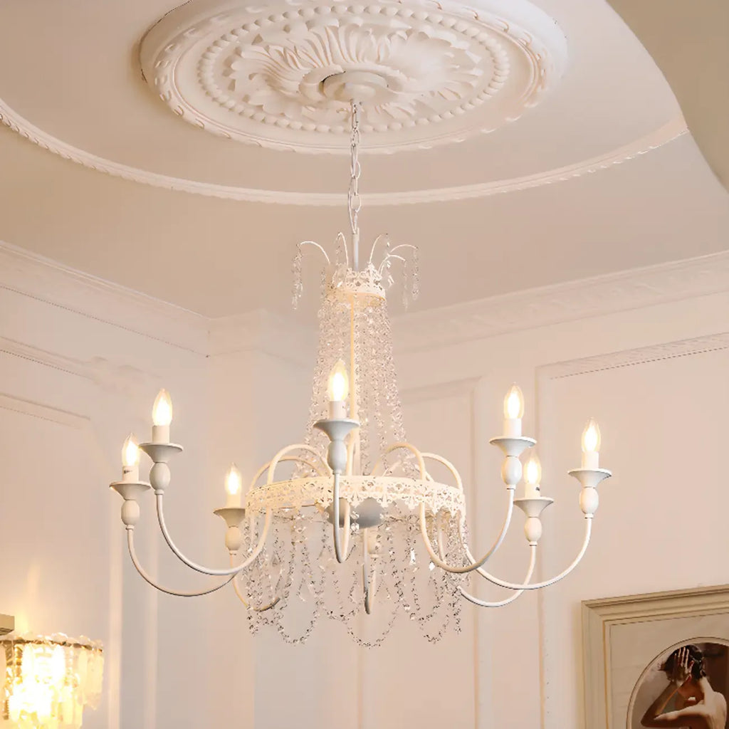 Lustre moderne en métal et cristal, style candélabre, couleur craie