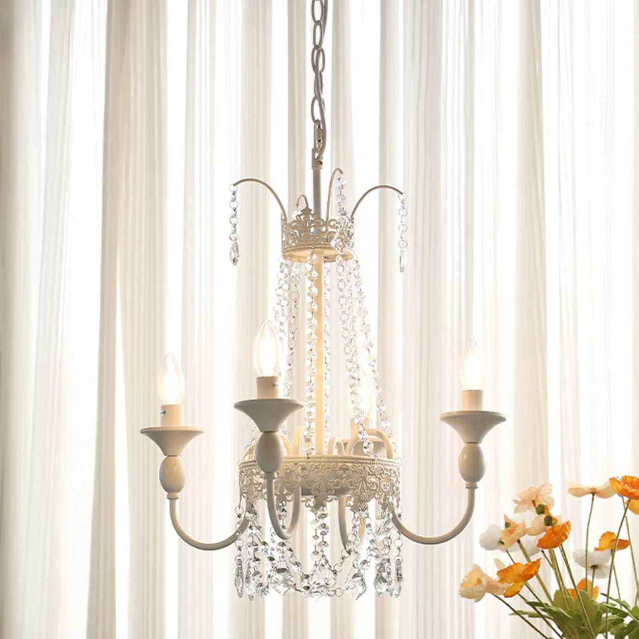 Lustre moderne en métal et cristal, style candélabre, couleur craie