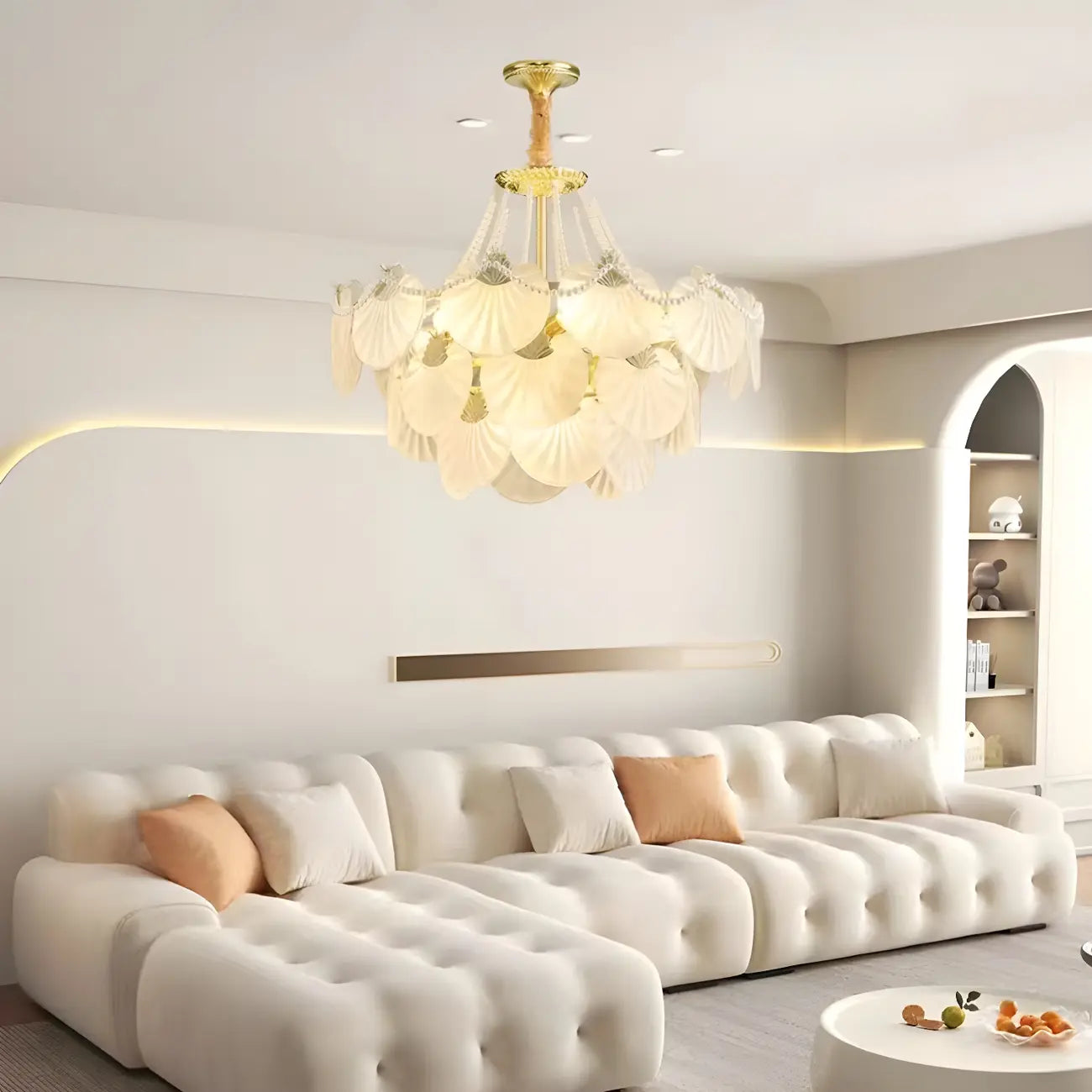 Lustre moderne de luxe à plusieurs niveaux en forme de coquillage avec verre dépoli