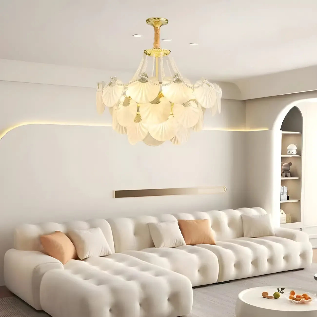 Lustre moderne de luxe à plusieurs niveaux en forme de coquillage avec verre dépoli