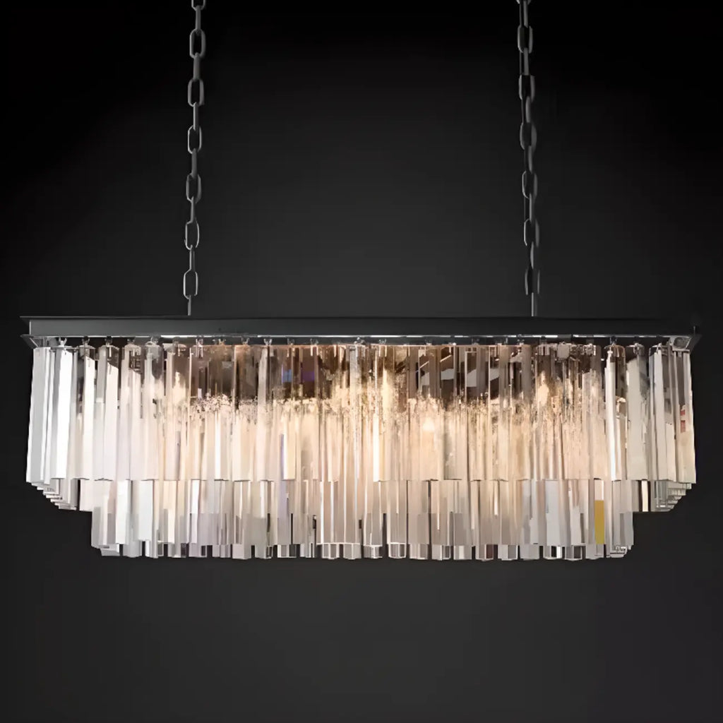 Îlot lumineux moderne à deux niveaux en verre transparent de forme linéaire