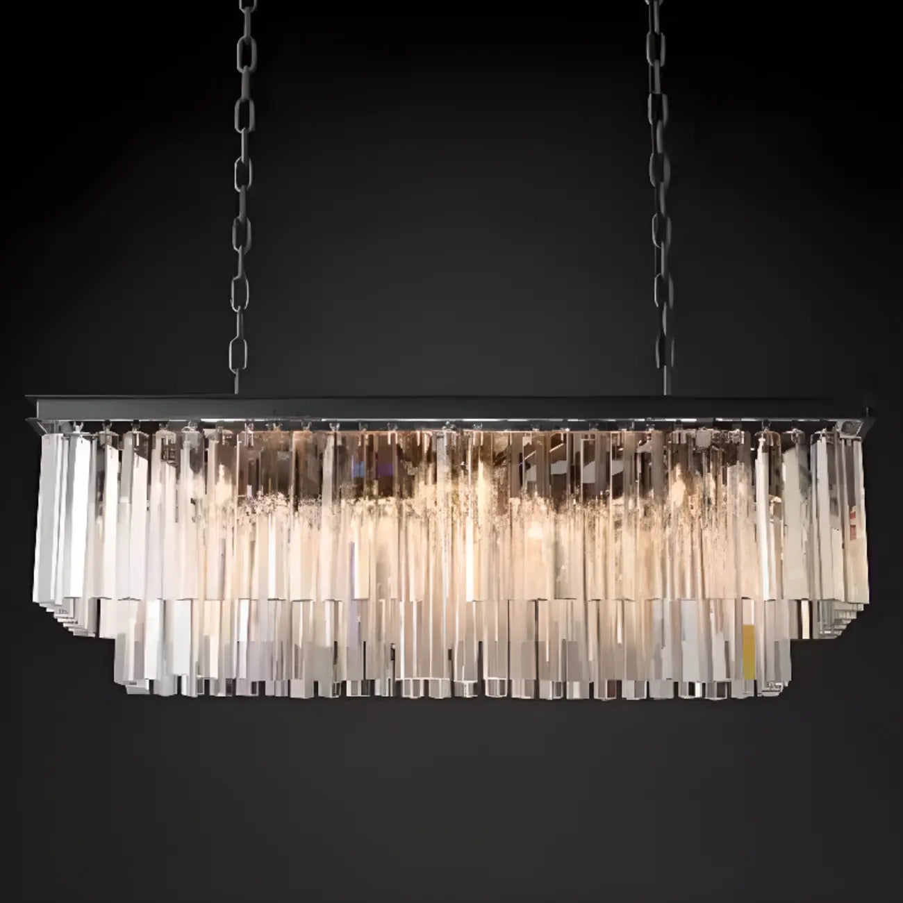 Îlot lumineux moderne à deux niveaux en verre transparent de forme linéaire