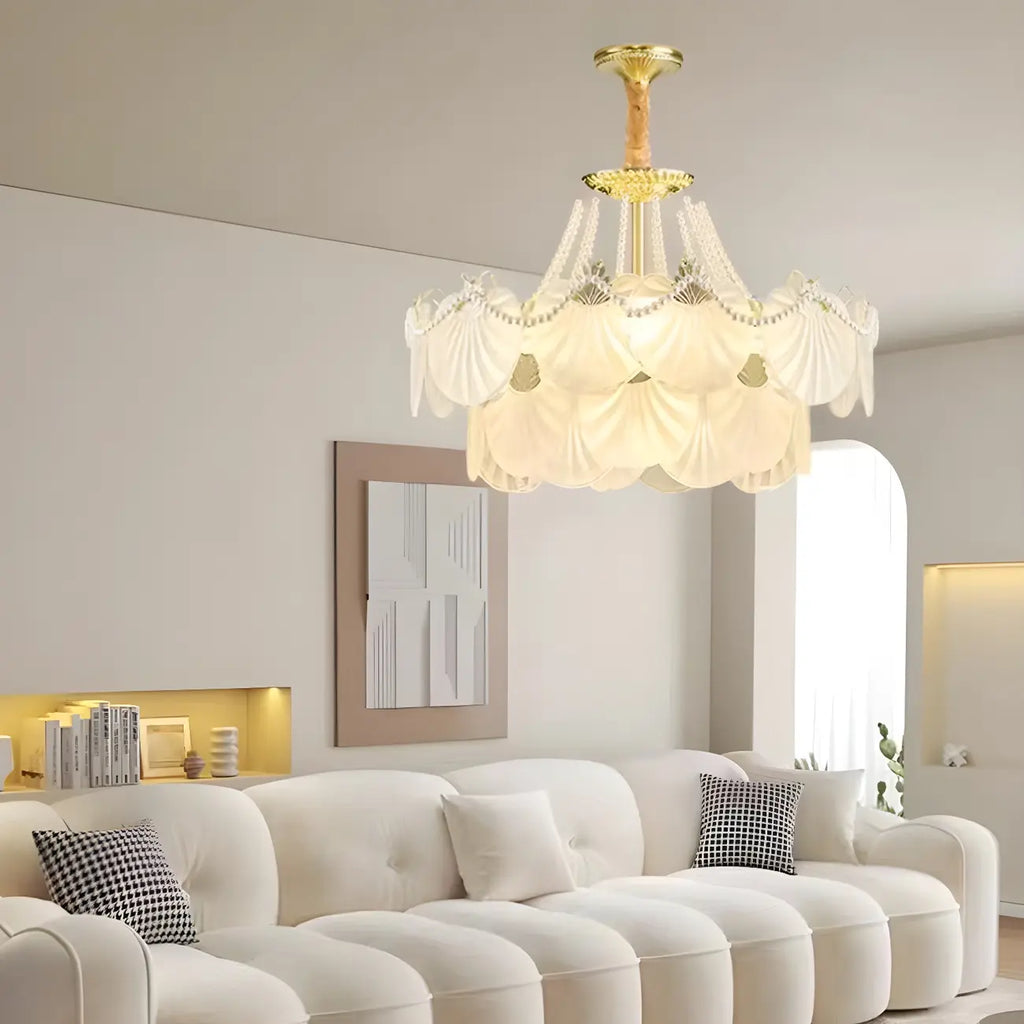 Lustre moderne de luxe à plusieurs niveaux en forme de coquillage avec verre dépoli