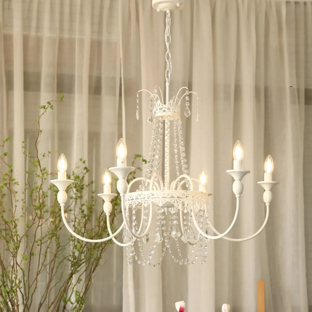 Lustre moderne en métal et cristal, style candélabre, couleur craie