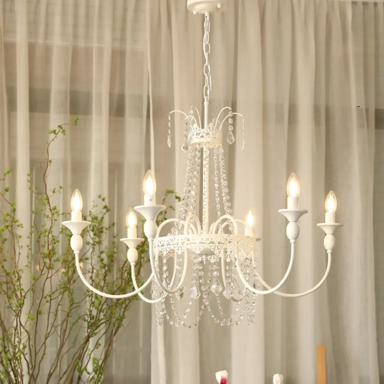 Lustre moderne en métal et cristal, style candélabre, couleur craie