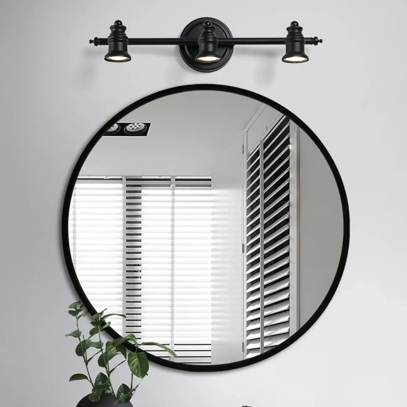 Miroir de salle de bain industriel lumineux de style géométrique
