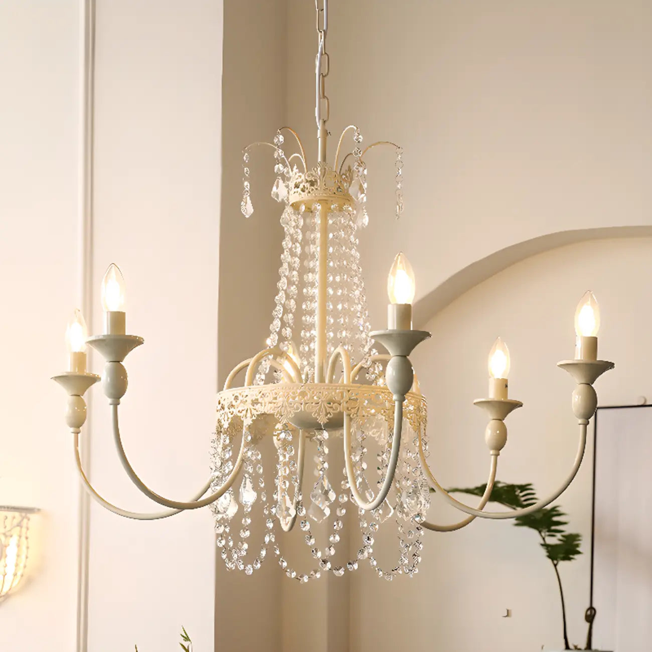 Lustre moderne en métal et cristal, style candélabre, couleur craie