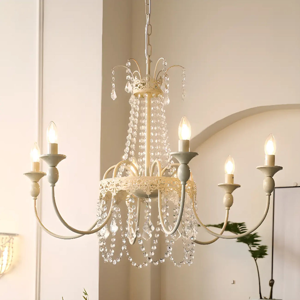 Lustre moderne en métal et cristal, style candélabre, couleur craie