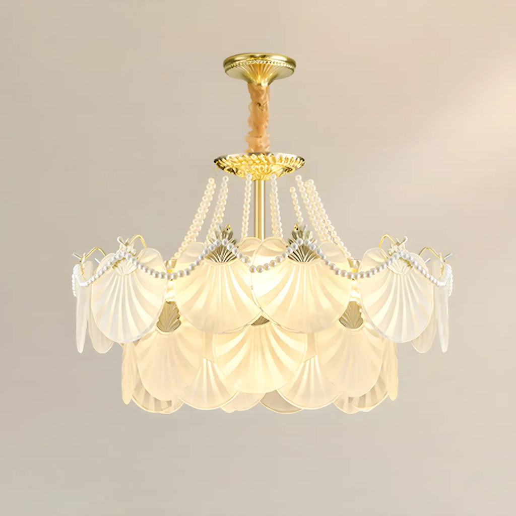 Lustre moderne de luxe à plusieurs niveaux en forme de coquillage avec verre dépoli