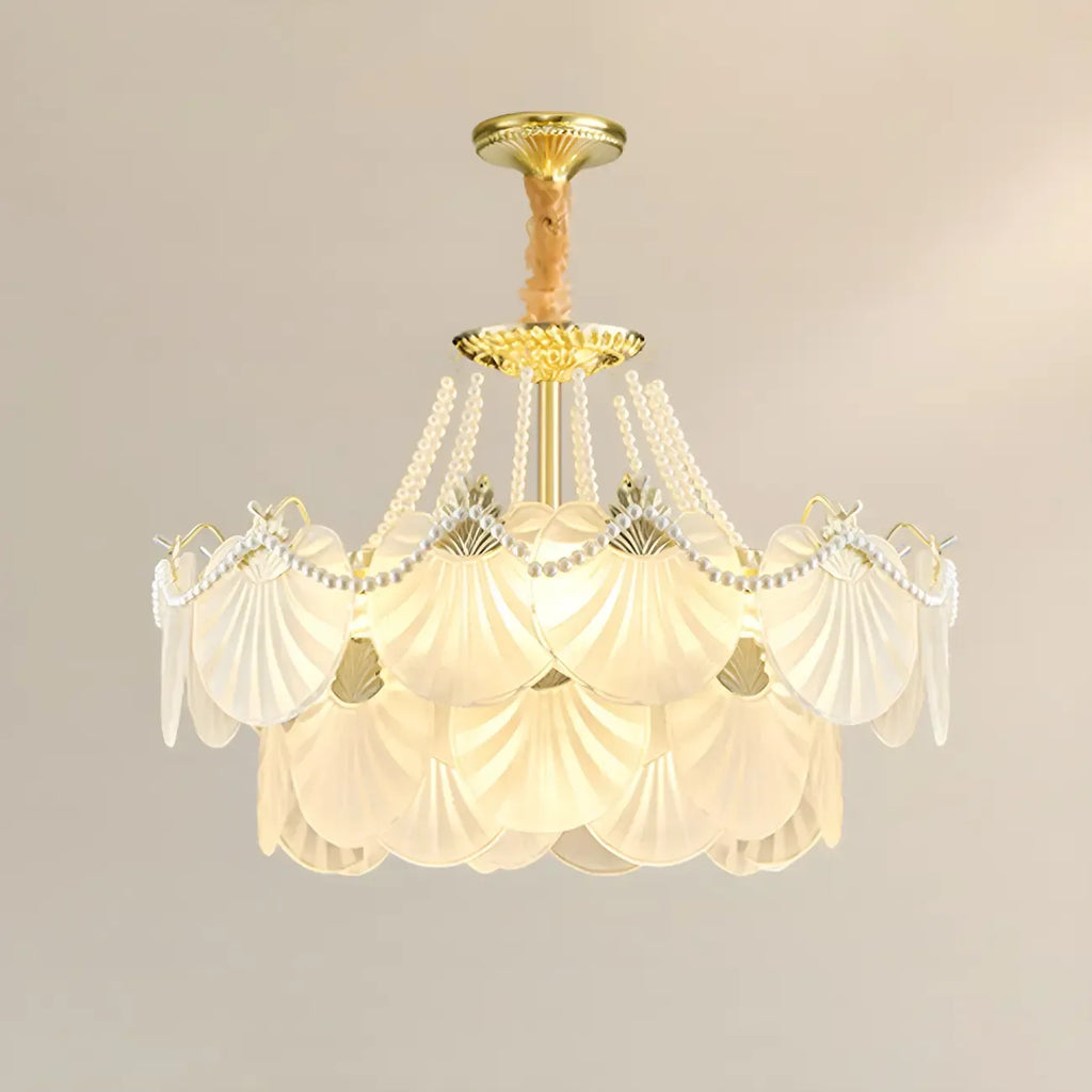 Lustre moderne de luxe à plusieurs niveaux en forme de coquillage avec verre dépoli