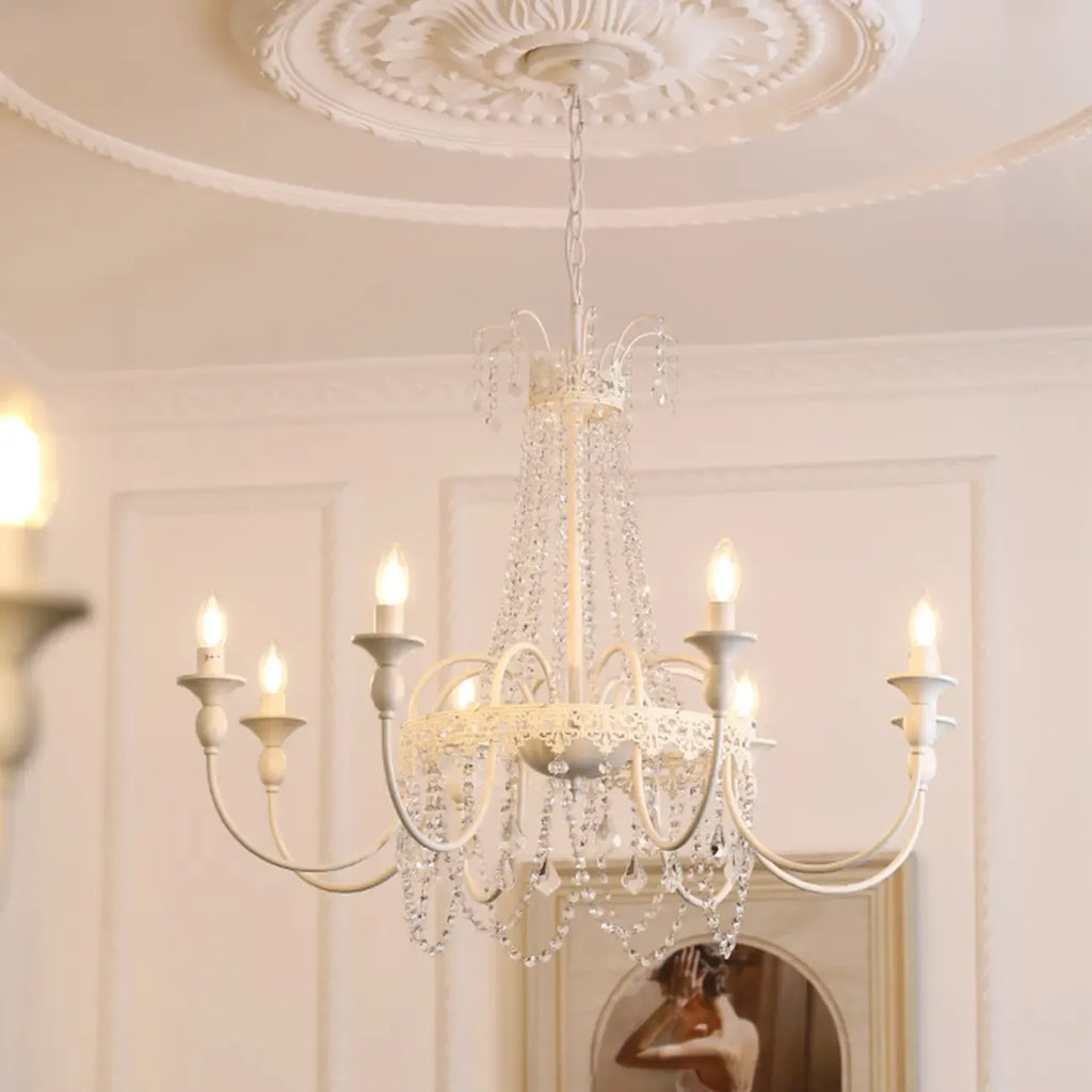 Lustre moderne en métal et cristal, style candélabre, couleur craie
