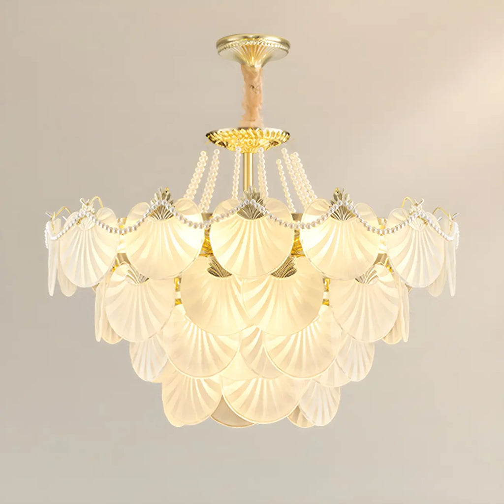 Lustre moderne de luxe à plusieurs niveaux en forme de coquillage avec verre dépoli