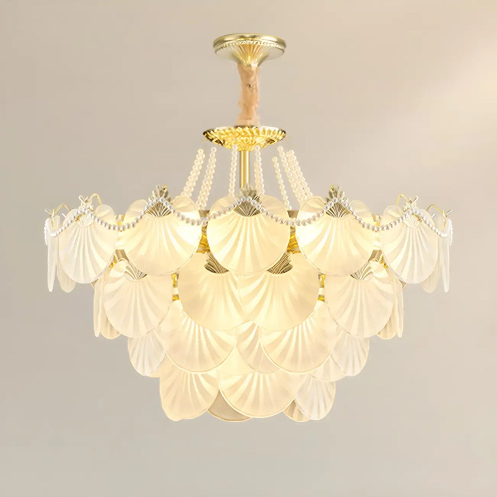 Lustre moderne de luxe à plusieurs niveaux en forme de coquillage avec verre dépoli