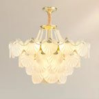 Lustre moderne de luxe à plusieurs niveaux en forme de coquillage avec verre dépoli