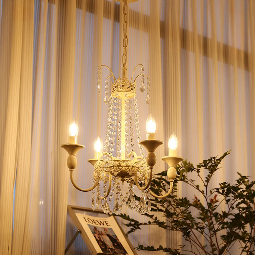 Lustre moderne en métal et cristal, style candélabre, couleur craie