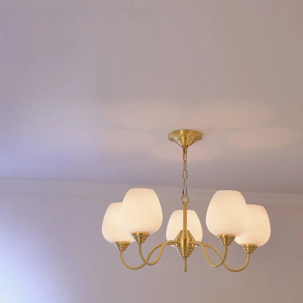Lustre vintage en laiton doré à 8 lumières, longueur de suspension réglable