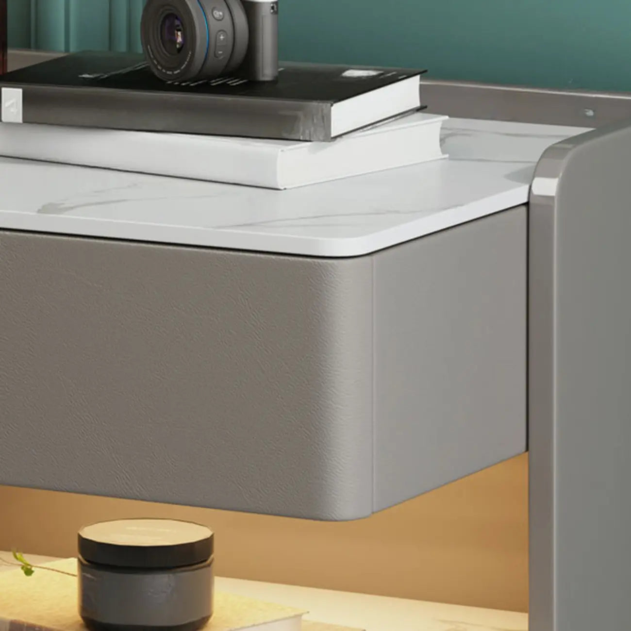 Table de chevet à 3 tiroirs en marbre blanc avec éclairage LED