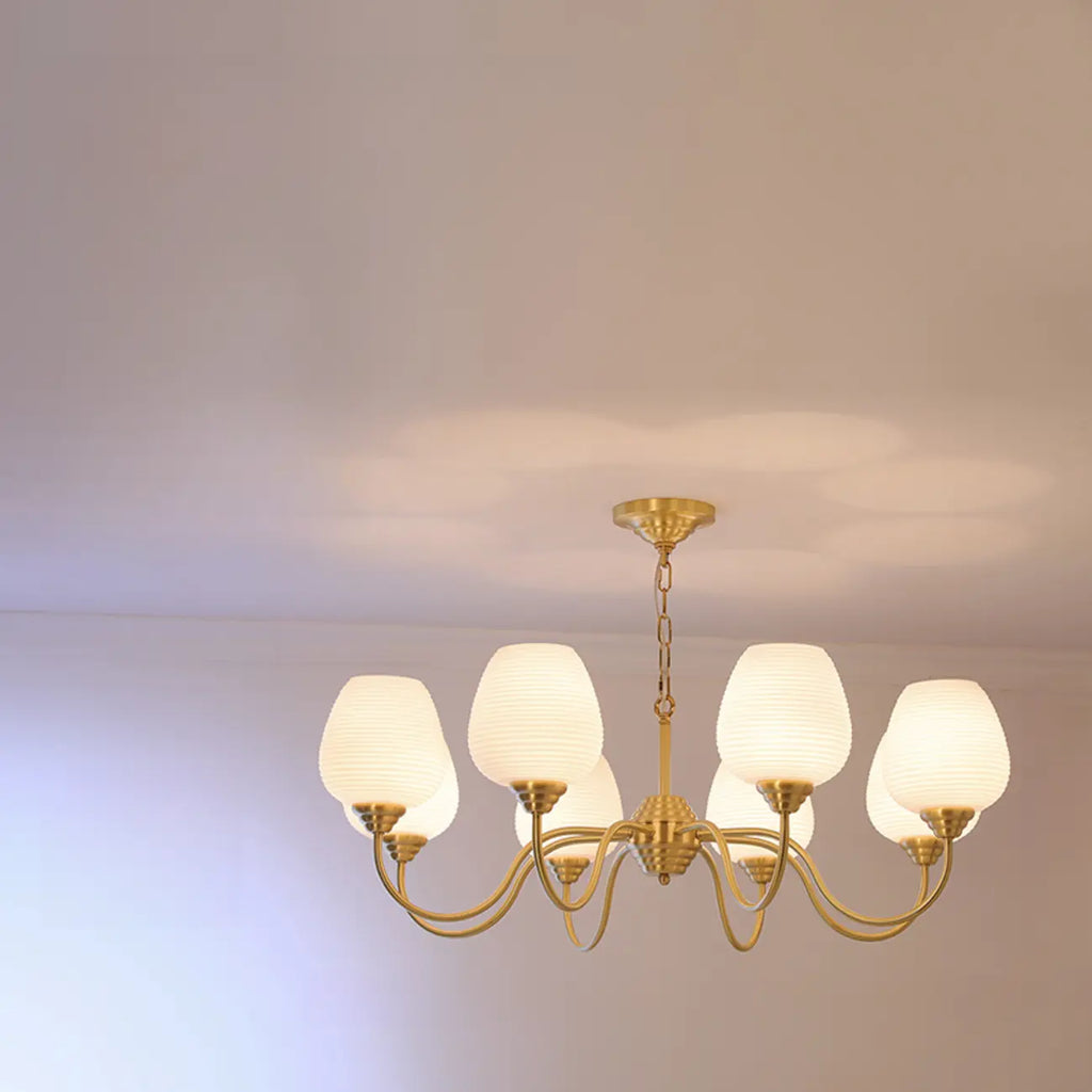 Lustre vintage en laiton doré à 8 lumières, longueur de suspension réglable