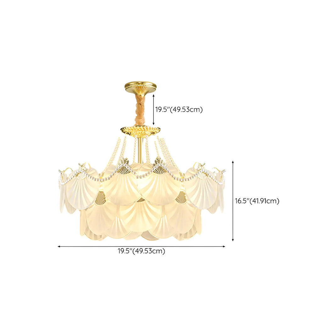 Lustre moderne de luxe à plusieurs niveaux en forme de coquillage avec verre dépoli