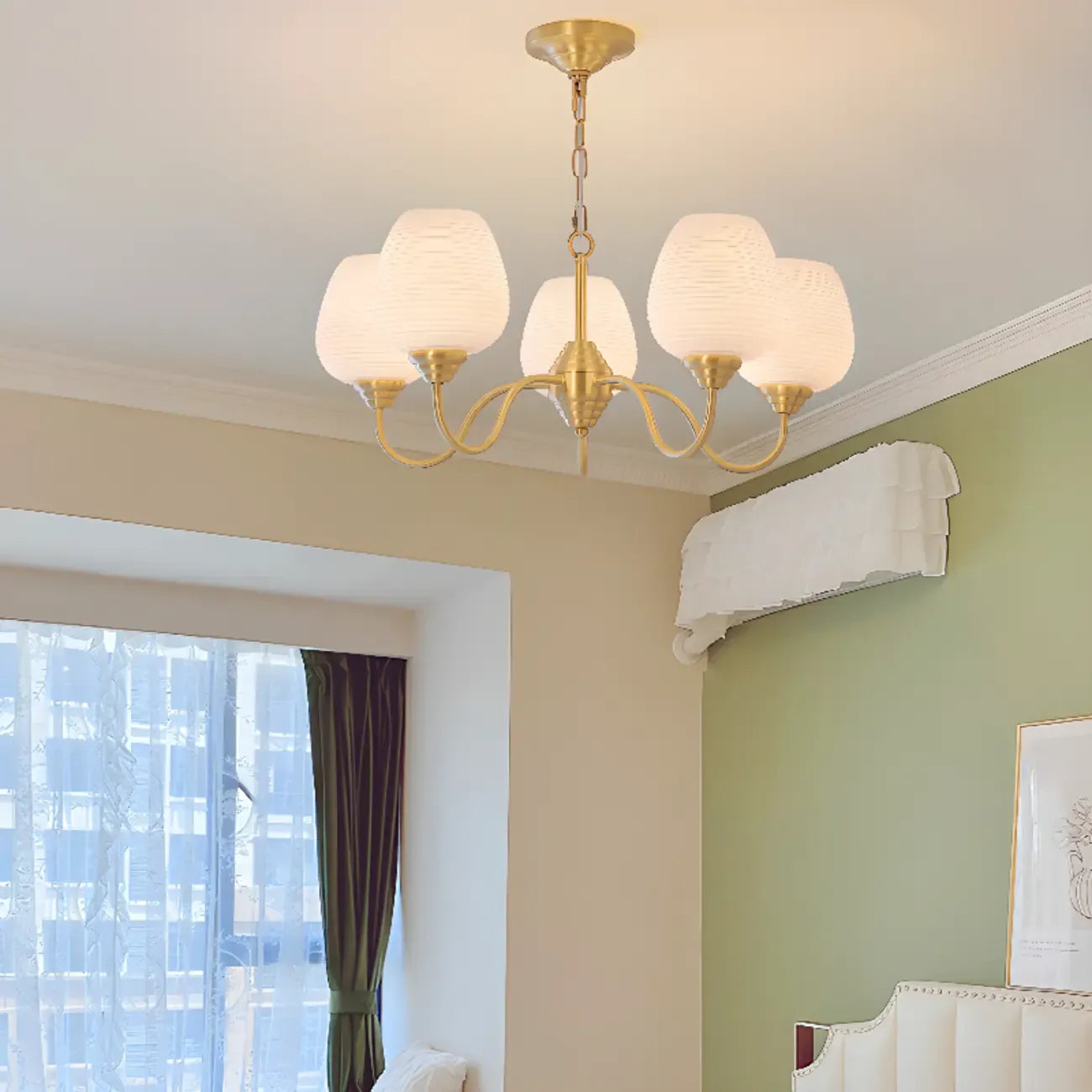 Lustre vintage en laiton doré à 8 lumières, longueur de suspension réglable