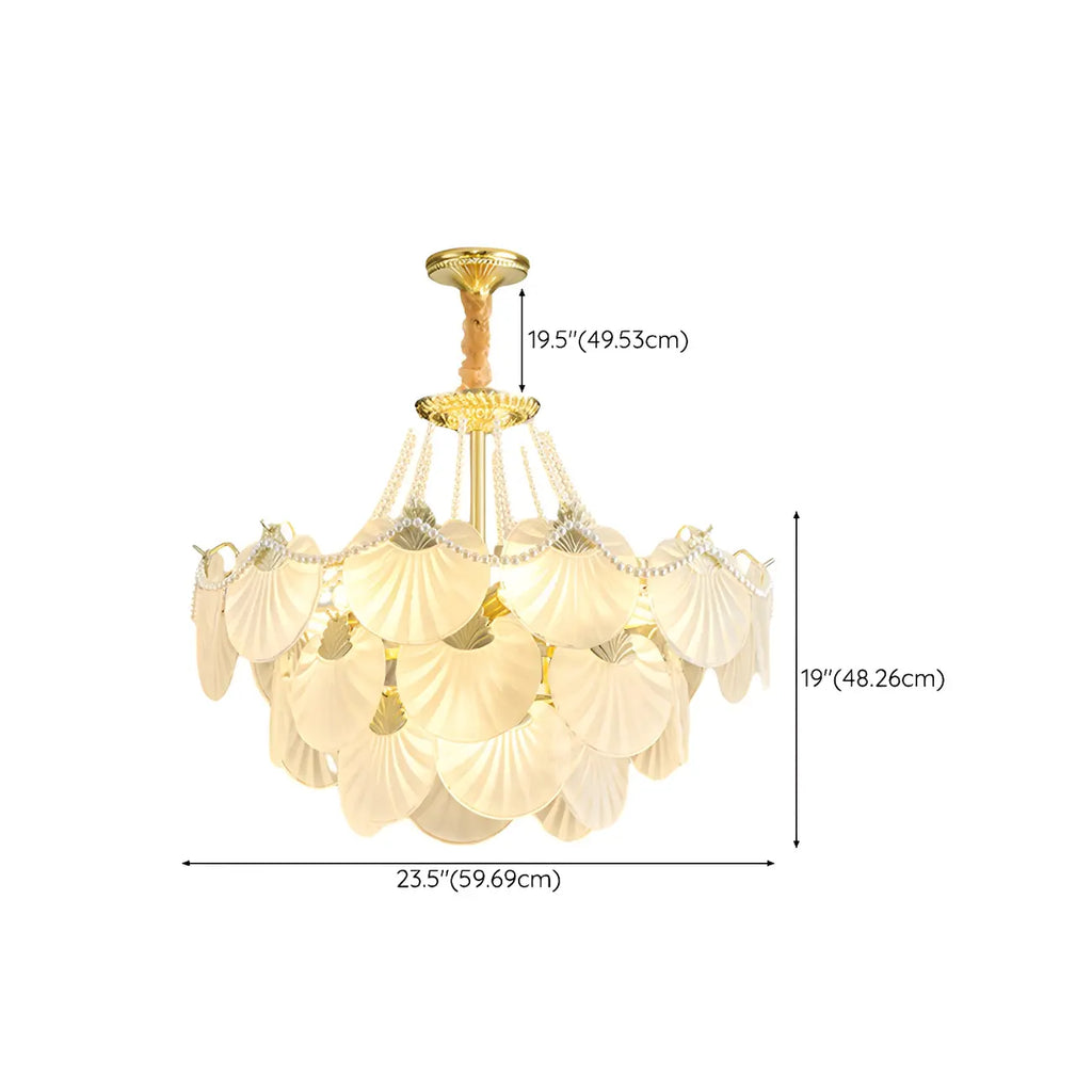 Lustre moderne de luxe à plusieurs niveaux en forme de coquillage avec verre dépoli