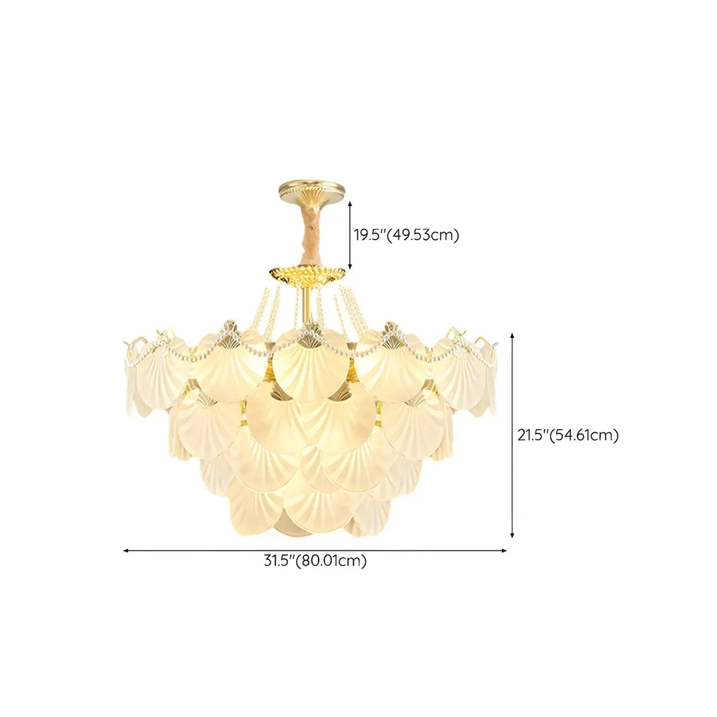 Lustre moderne de luxe à plusieurs niveaux en forme de coquillage avec verre dépoli