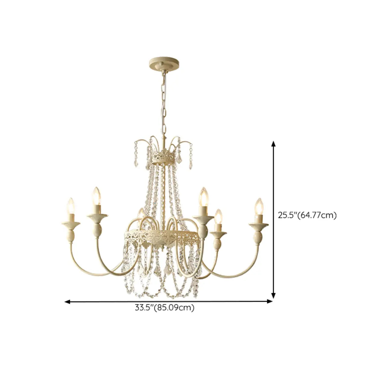Lustre moderne en métal et cristal, style candélabre, couleur craie